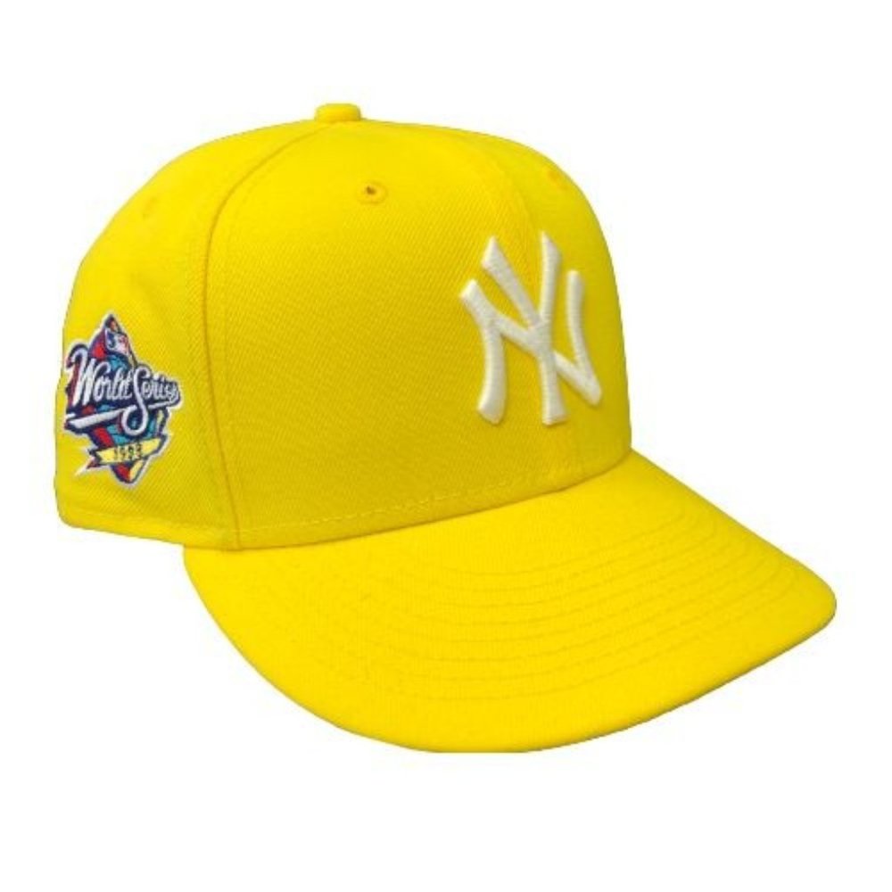 Pre-Owned NY Yankees Gum Pack Yellow w/ Blue Brim Fitted Hat - Size 7 1/2